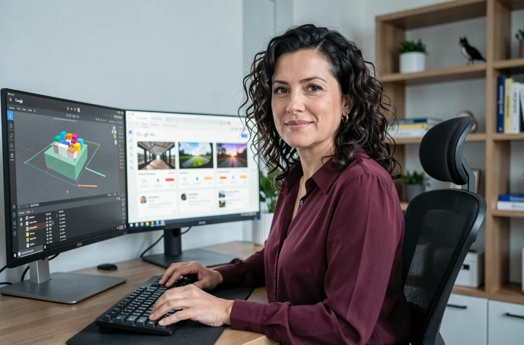 Spécialiste de Virtueltime travaillant sur des campagnes publicitaires digitales innovantes avec des outils de visualisation avancés